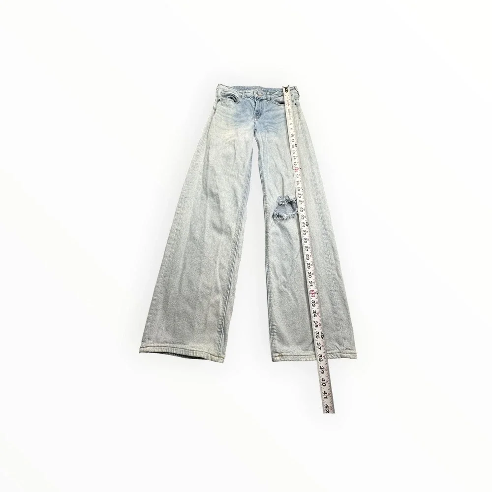 Old Navy Jeans Women 4 Light Wash Mid Rise Wide Leg Distressed Denim‎ Retro